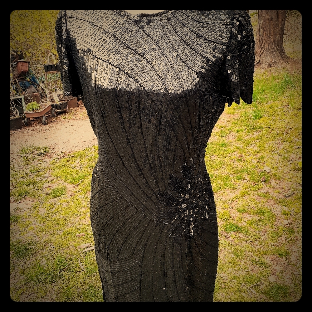 Vintage Joseph Ribkoff Black Beaded & Sequined Dress